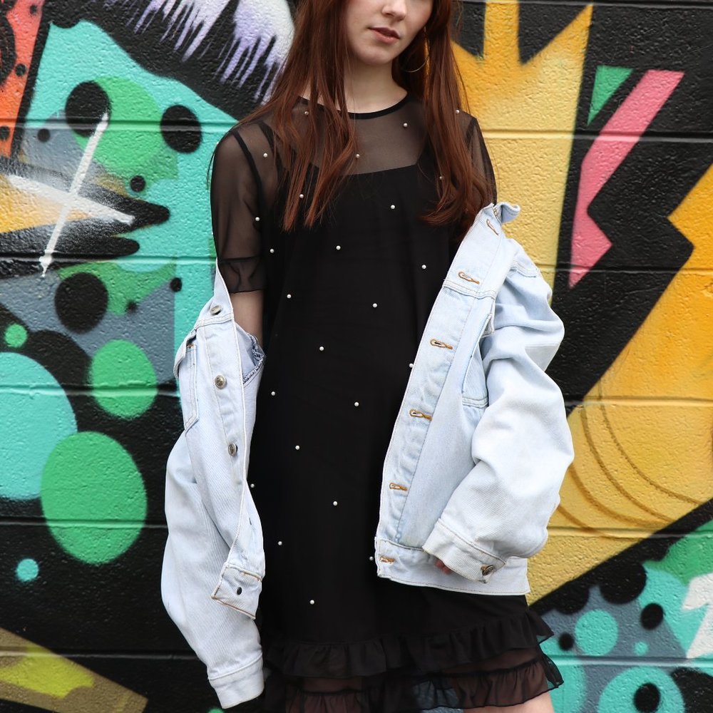 Faux Pearl See-Through Dress